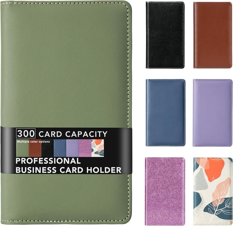 DMFLY Leather Professional Business Card Holder Organizer Book - 300 Card Capacity Premium PU Folder with Soft Cover, Name Card Credit Cards Binder for Men/Women, Fruit Green - Image 1